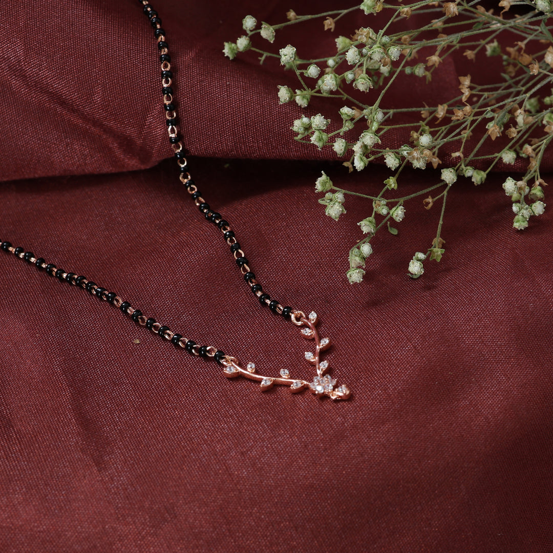 Rose Gold Mangalsutra Necklace | Black Bead Bridal Jewelry