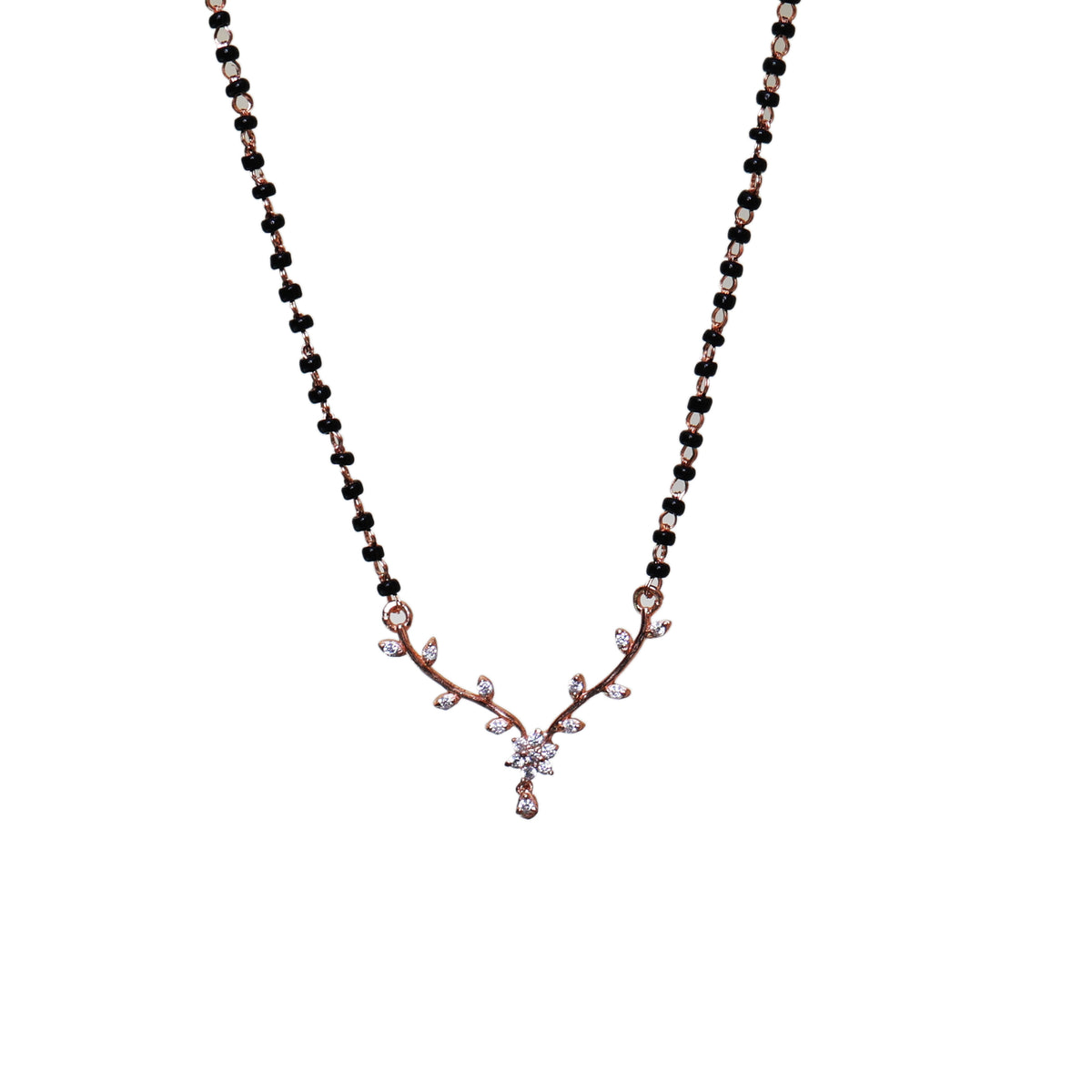 Rose gold mangalsutra necklace | black bead bridal jewelry