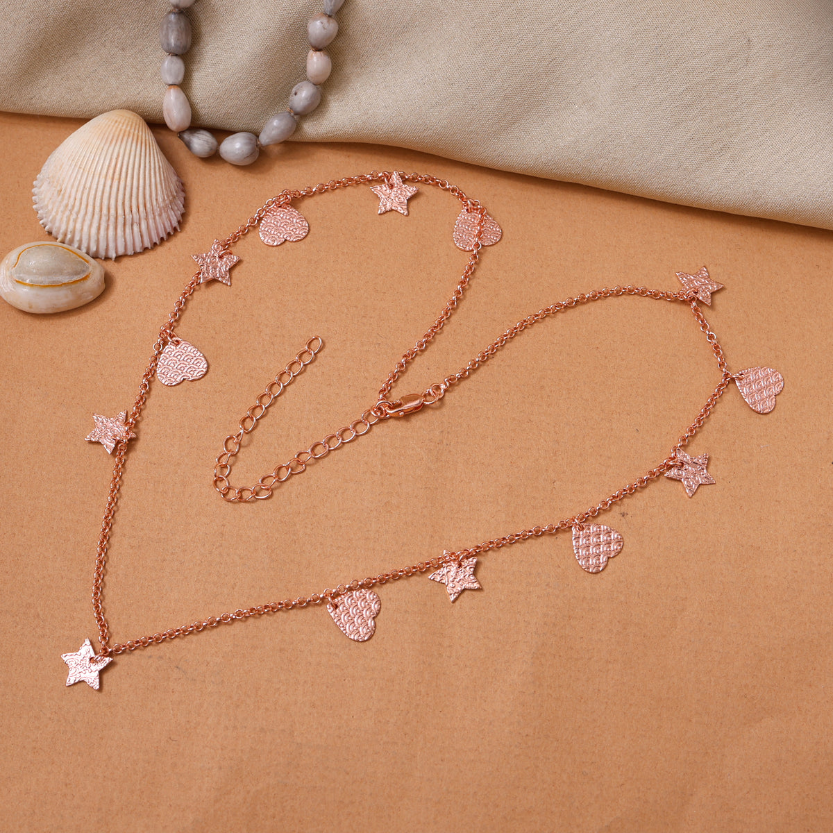 Rose gold star & heart charm necklace | dainty chain for women