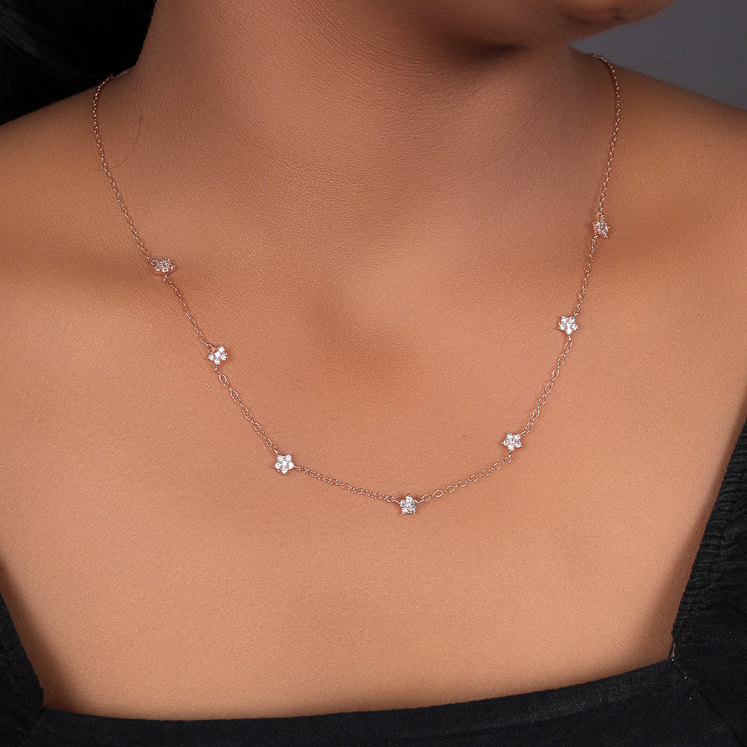 Collar Starburst de oro rosa | Diamantes y circonitas | Regalo de joyería para mujer