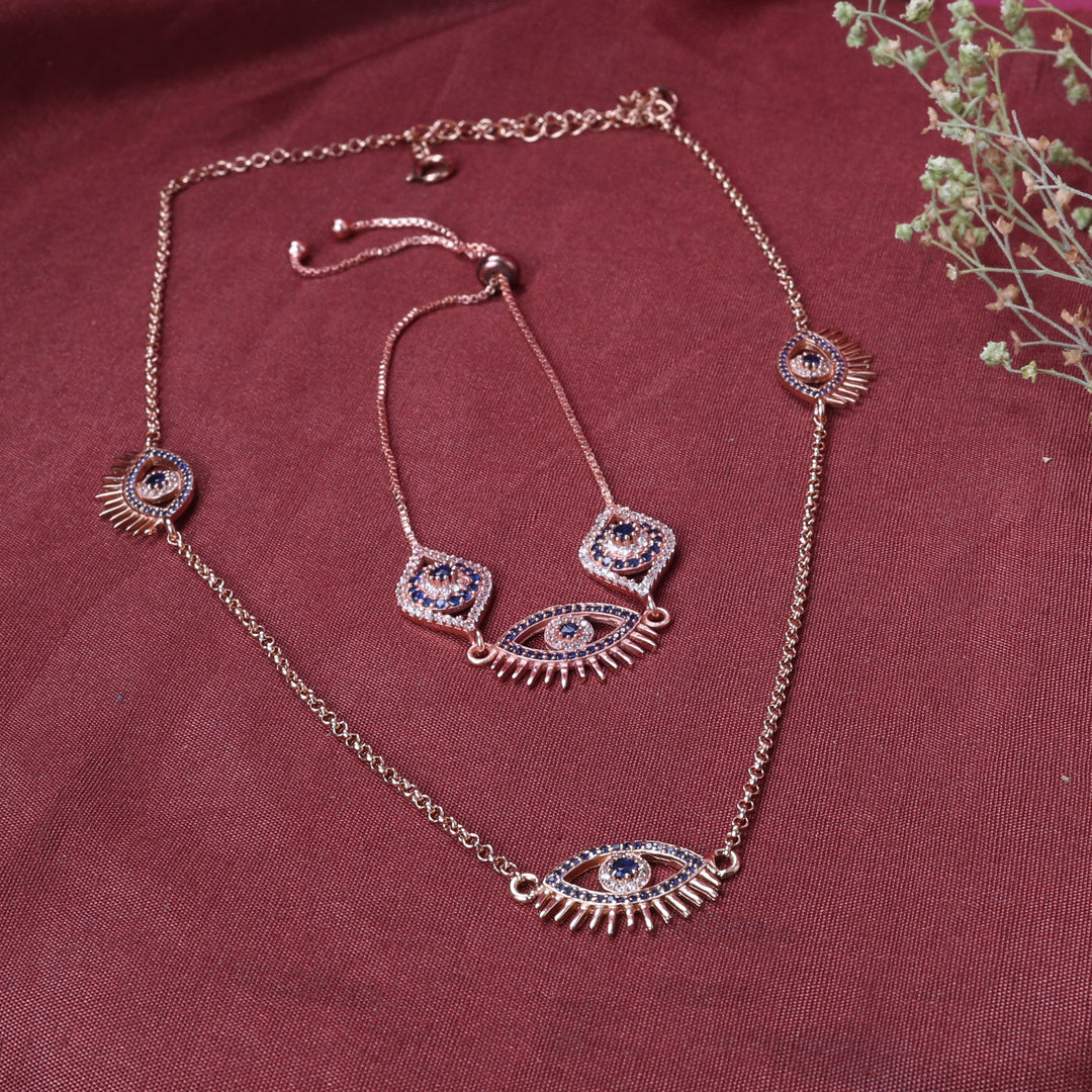 Rose Gold Evil Eye Jewelry Set | Necklace & Bracelet | Protection
