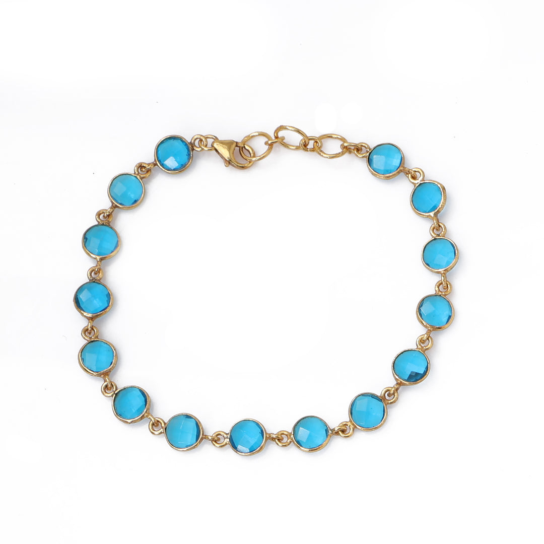 Gold Blue Gemstone Necklace & Bracelet Set for Women | Gift Jewelry