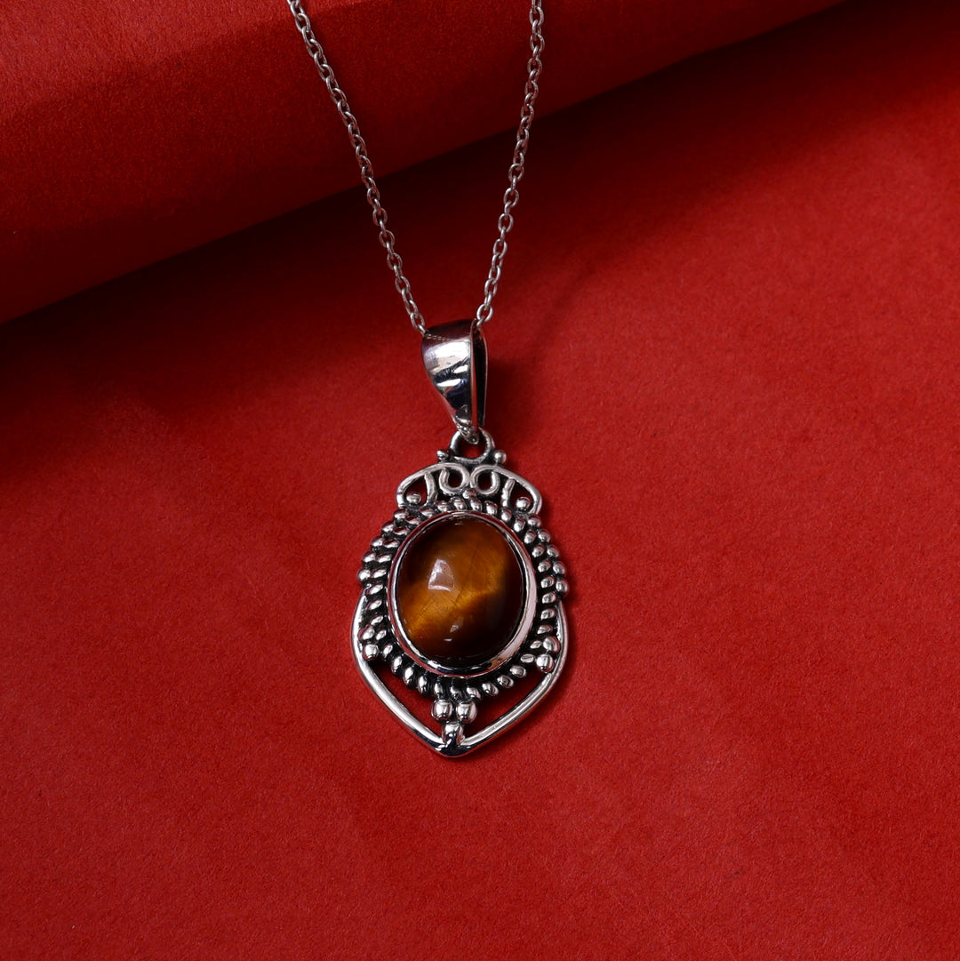 925 Silver Tiger Eye Pendant Necklace | Women's Jewelry Gift