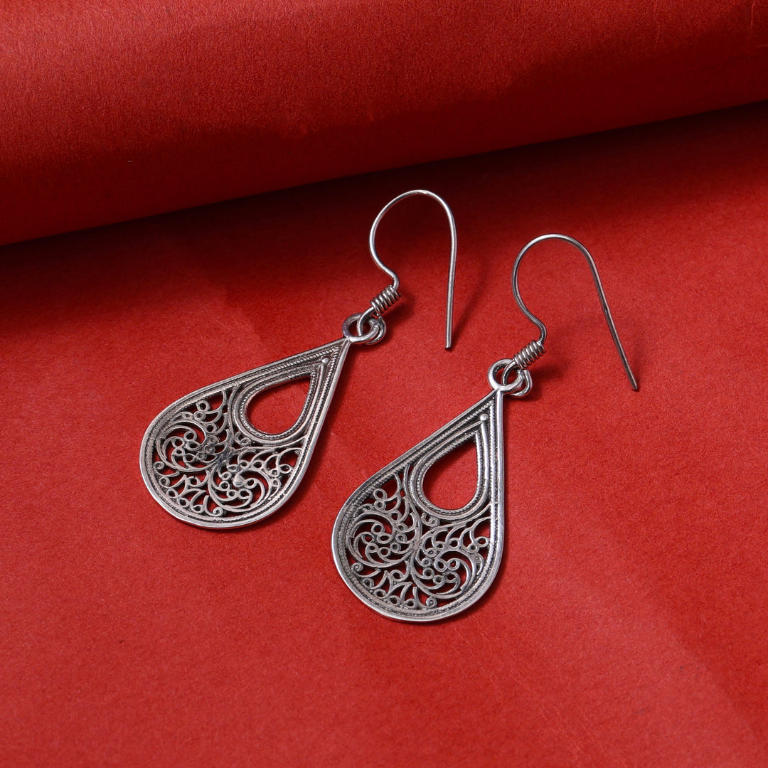 925 Silver Filigree Teardrop Earrings for Women | Dangle Jewelry