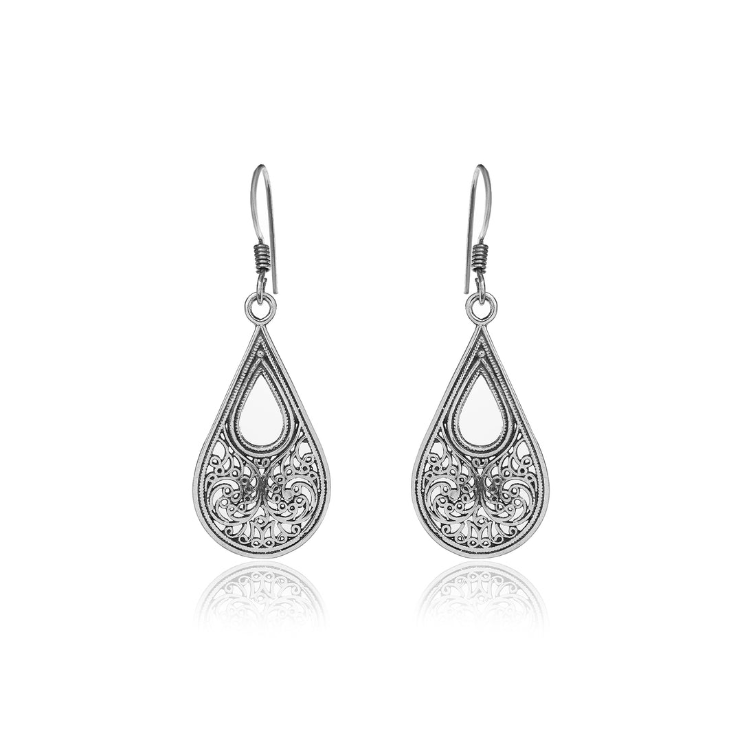 925 Silver Filigree Teardrop Earrings for Women | Dangle Jewelry