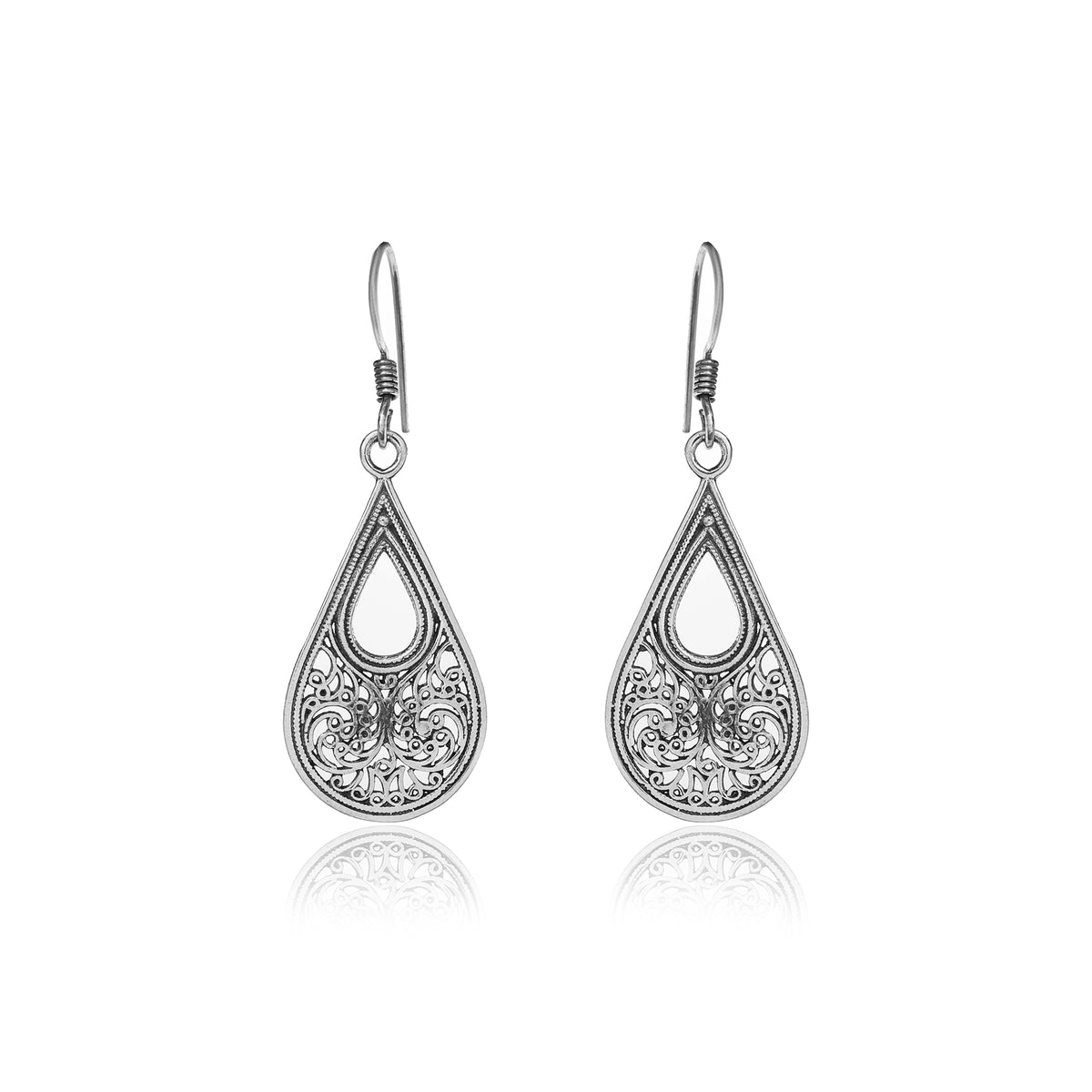 925 silver filigree teardrop earrings for women | dangle jewelry