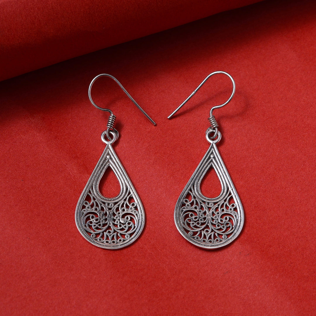 925 Silver Filigree Teardrop Earrings for Women | Dangle Jewelry