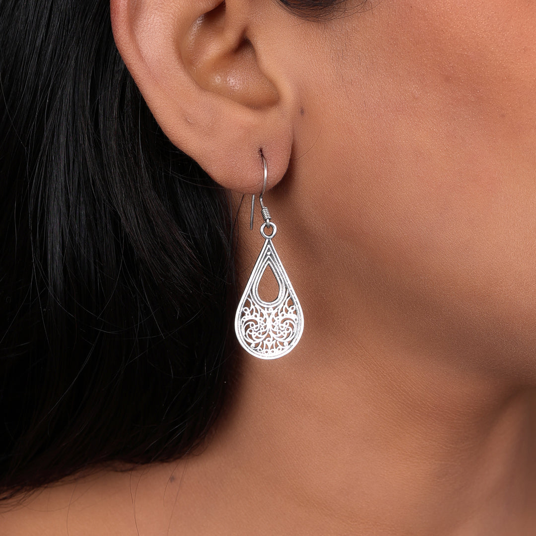 925 Silver Filigree Teardrop Earrings for Women | Dangle Jewelry