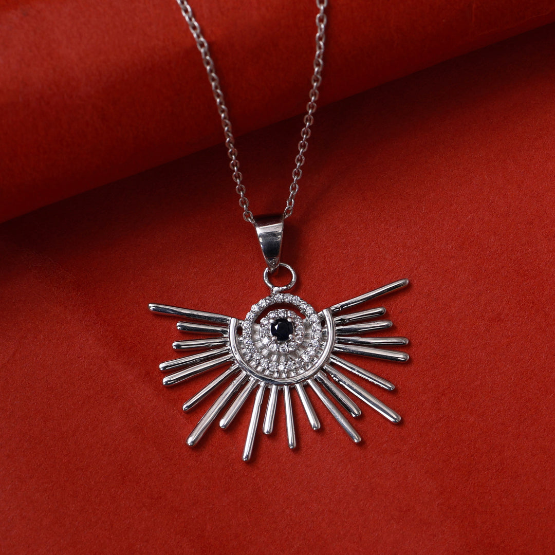 925 Silver Sunburst Pendant Necklace | Sapphire Stone | Women's Gift