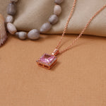 Load image into Gallery viewer, Rose gold plating Pink Sapphire Square Pendant Necklace | Women&#39;s Gift
