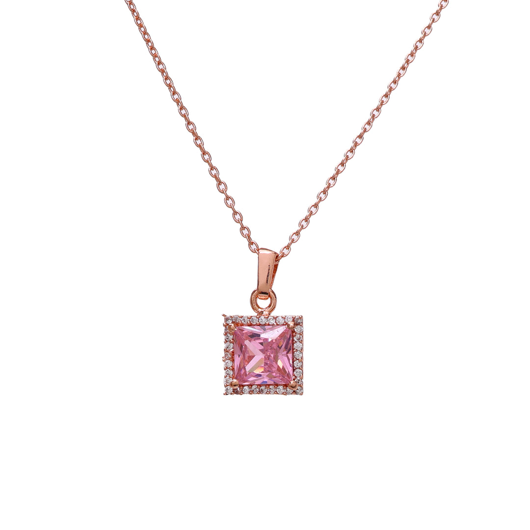 Rose gold plating Pink Sapphire Square Pendant Necklace | Women's Gift