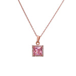 Load image into Gallery viewer, Rose gold plating Pink Sapphire Square Pendant Necklace | Women&#39;s Gift
