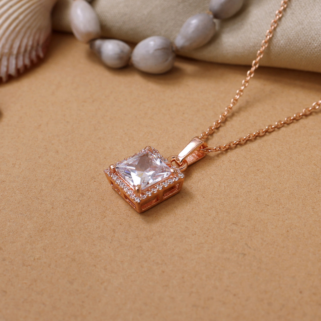 Rose gold plating Square Cut Zirconia Necklace for Women | Gift Jewelry
