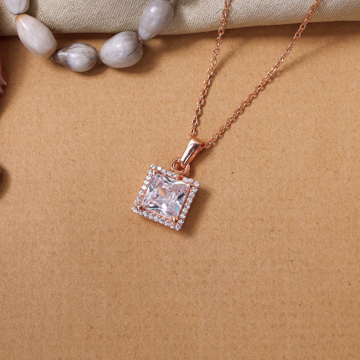 Rose gold plating square cut zirconia necklace for women | gift jewelry