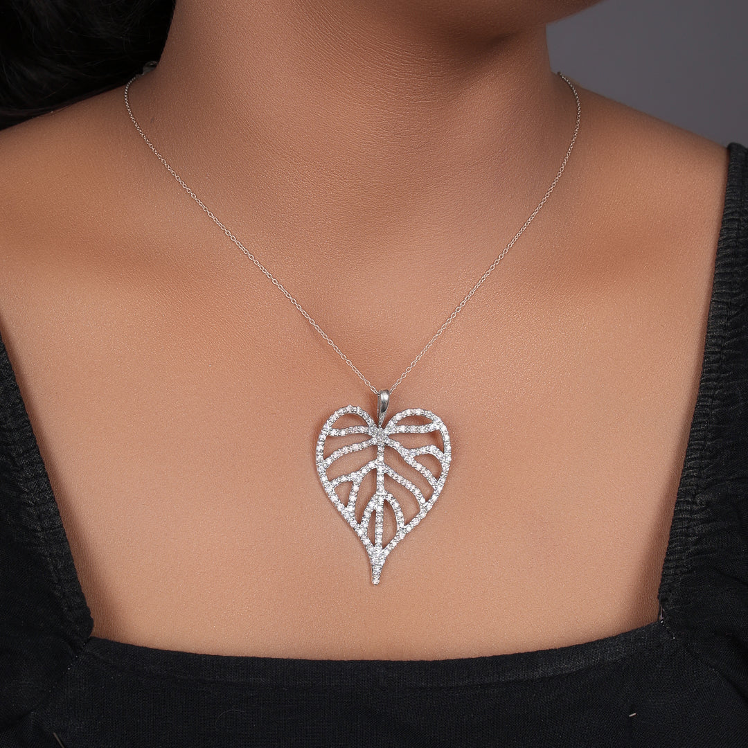 925 Silver Diamond Leaf Pendant Necklace for Women | Gift