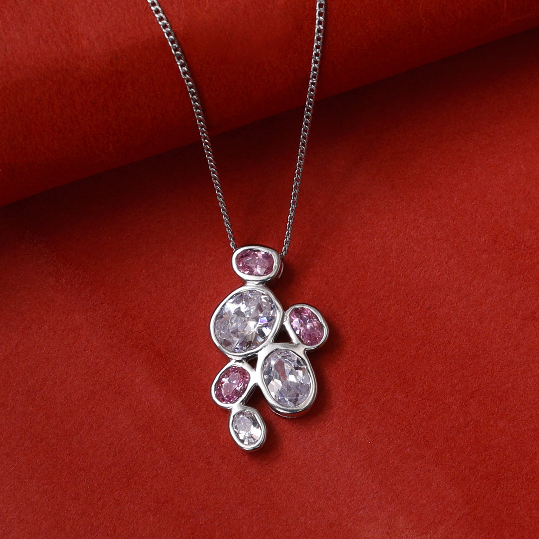 925 Silver Pink & White Gemstone Pendant Necklace for Women