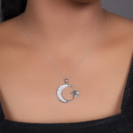 Load image into Gallery viewer, 925 Silver Crescent Moon &amp; Star Necklace | Women&#39;s Jewelry Gift
