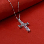 Load image into Gallery viewer, Silver Baguette Cut Cross Pendant Necklace | Women&#39;s Gift
