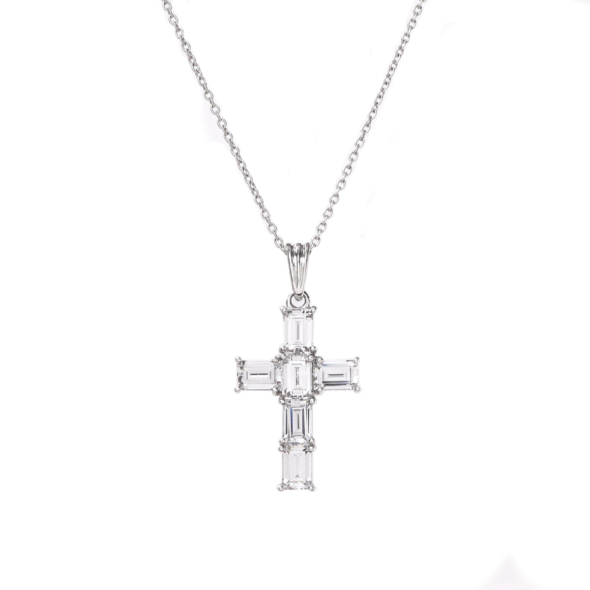 Silver baguette cut cross pendant necklace | women's gift