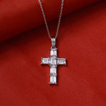 Load image into Gallery viewer, Silver Baguette Cut Cross Pendant Necklace | Women&#39;s Gift
