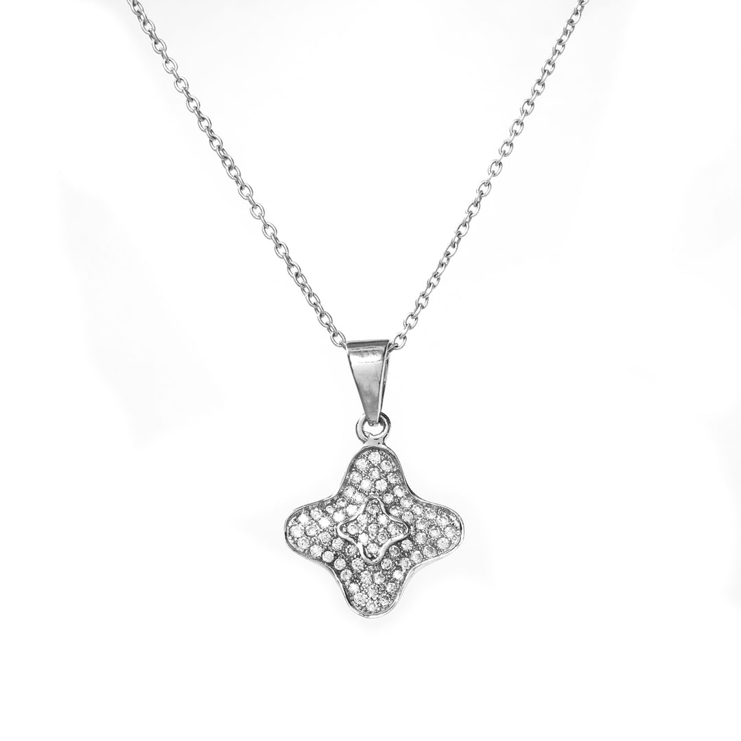 925 Silver Cubic Zirconia Flower Pendant Necklace for Women
