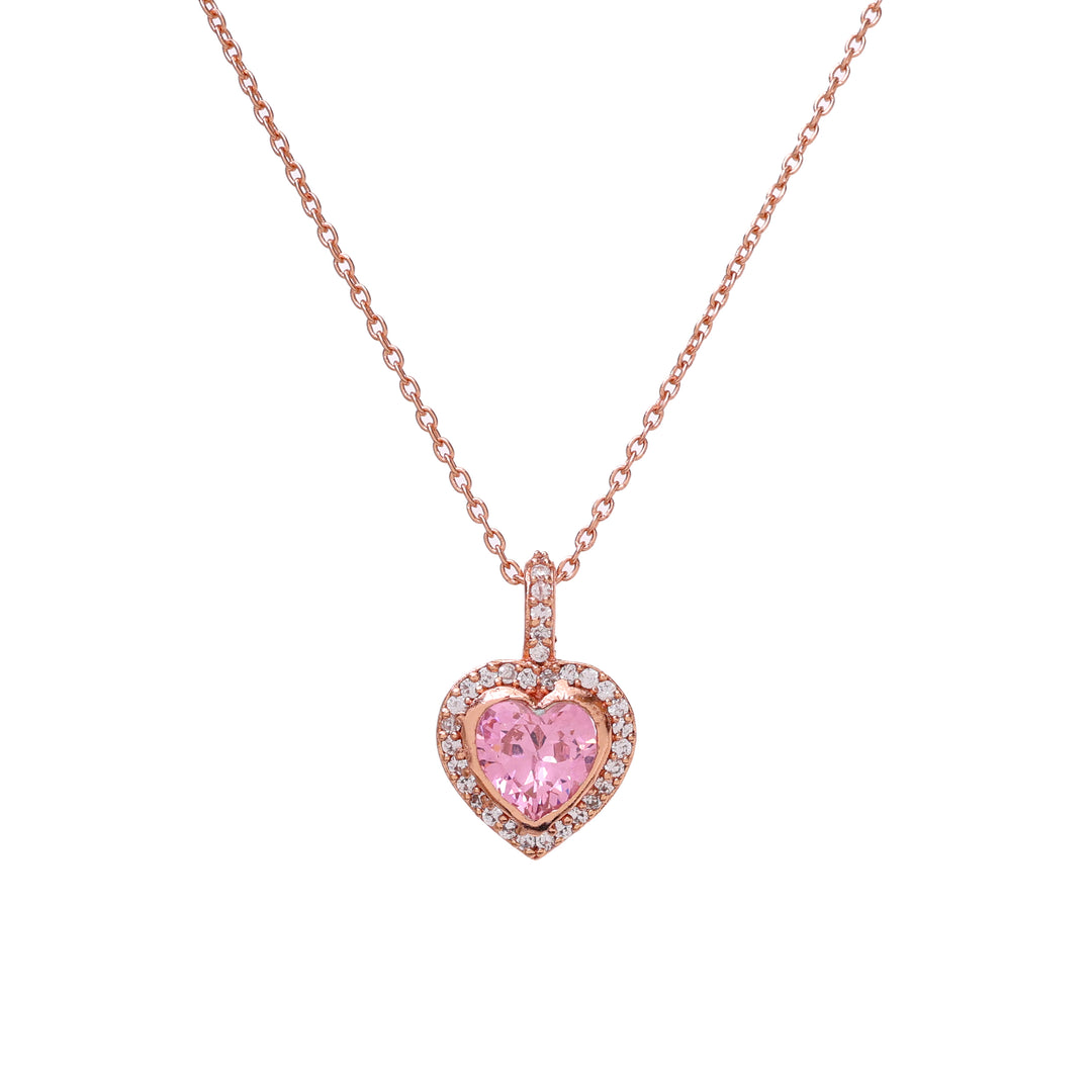 Rose gold plating Heart Pendant Necklace | Pink Gemstone | Gift for Her
