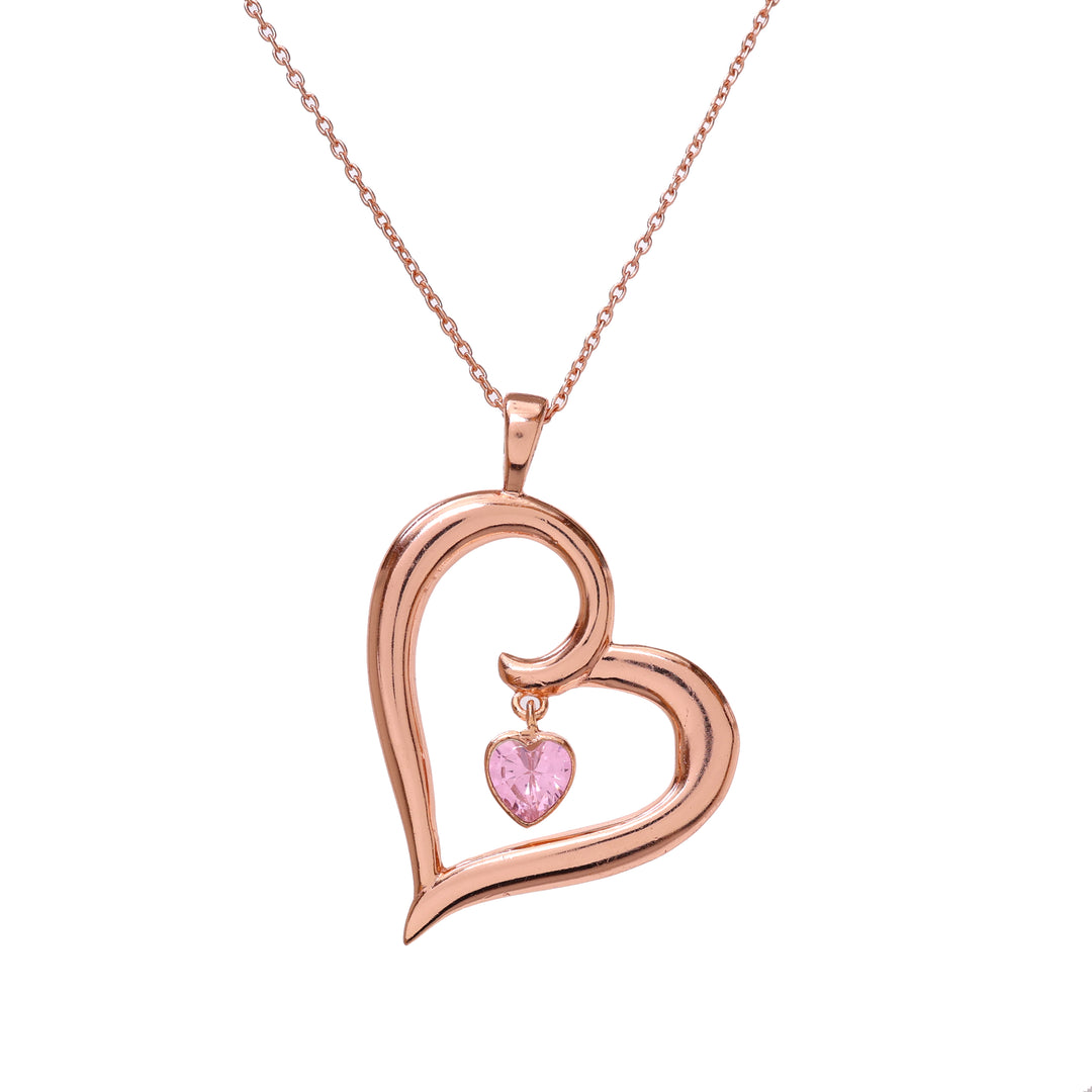 Rose gold plating Heart Pendant Necklace with Pink Gemstone | Gift for Her