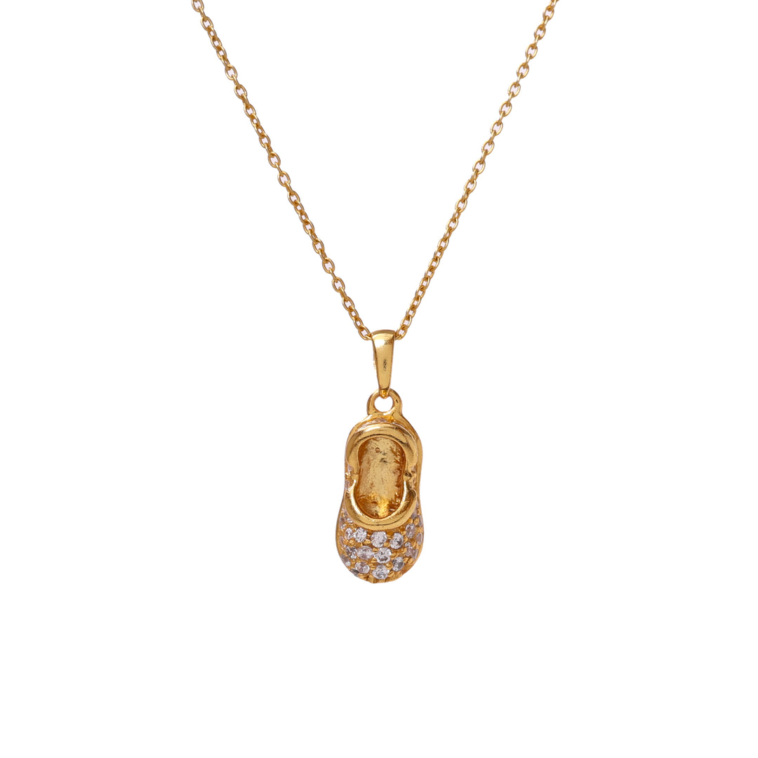 gold plating Baby Shoe Pendant Necklace | CZ Stone | Gift for Baby
