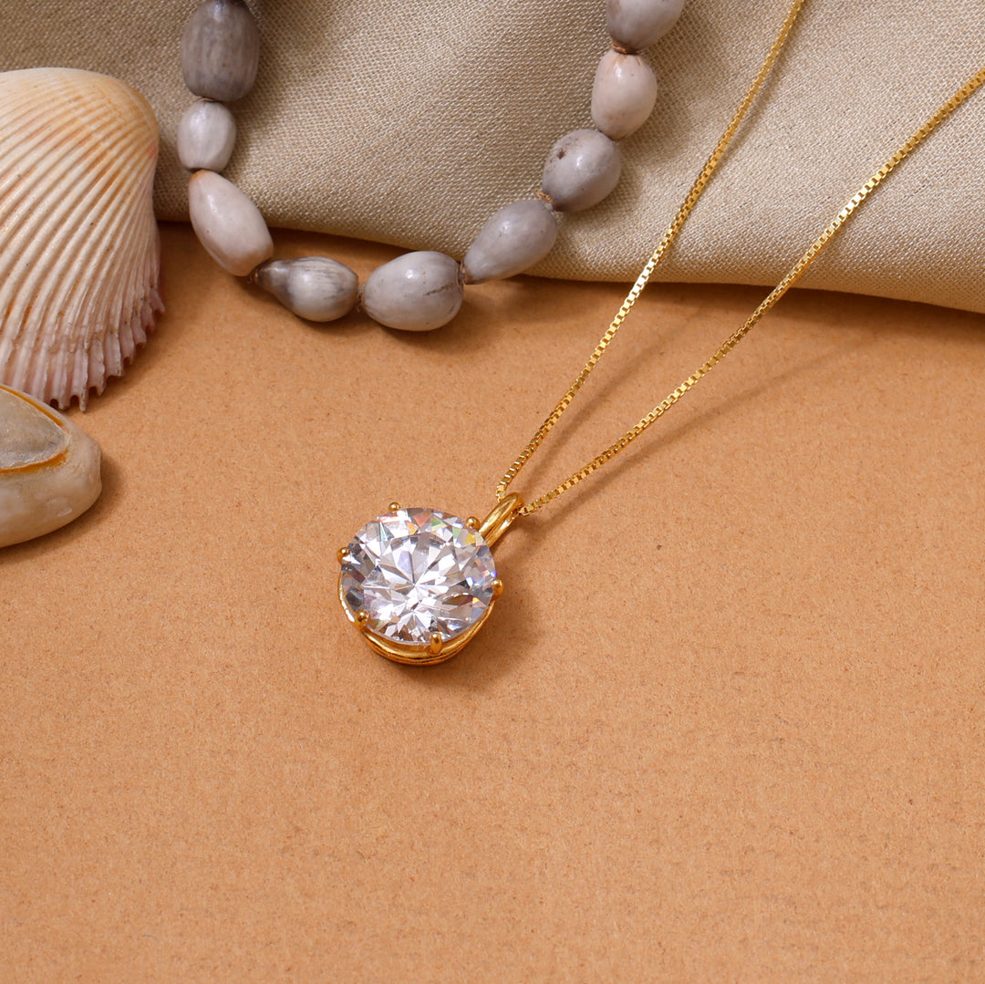 gold plating Solitaire Cubic Zirconia Necklace for Women | Gift