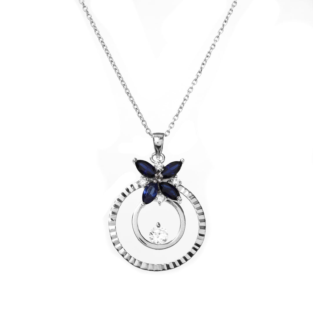 925 Silver Sapphire Flower Pendant Necklace for Women | Gift