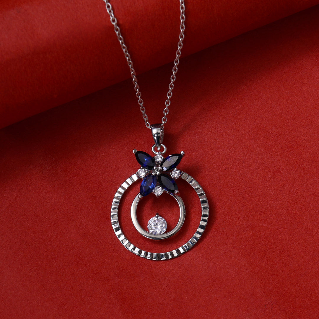 925 Silver Sapphire Flower Pendant Necklace for Women | Gift