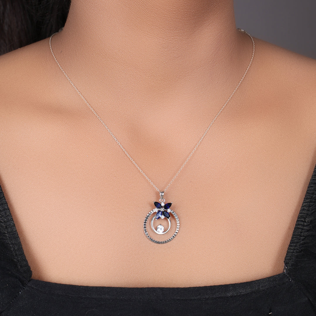925 Silver Sapphire Flower Pendant Necklace for Women | Gift