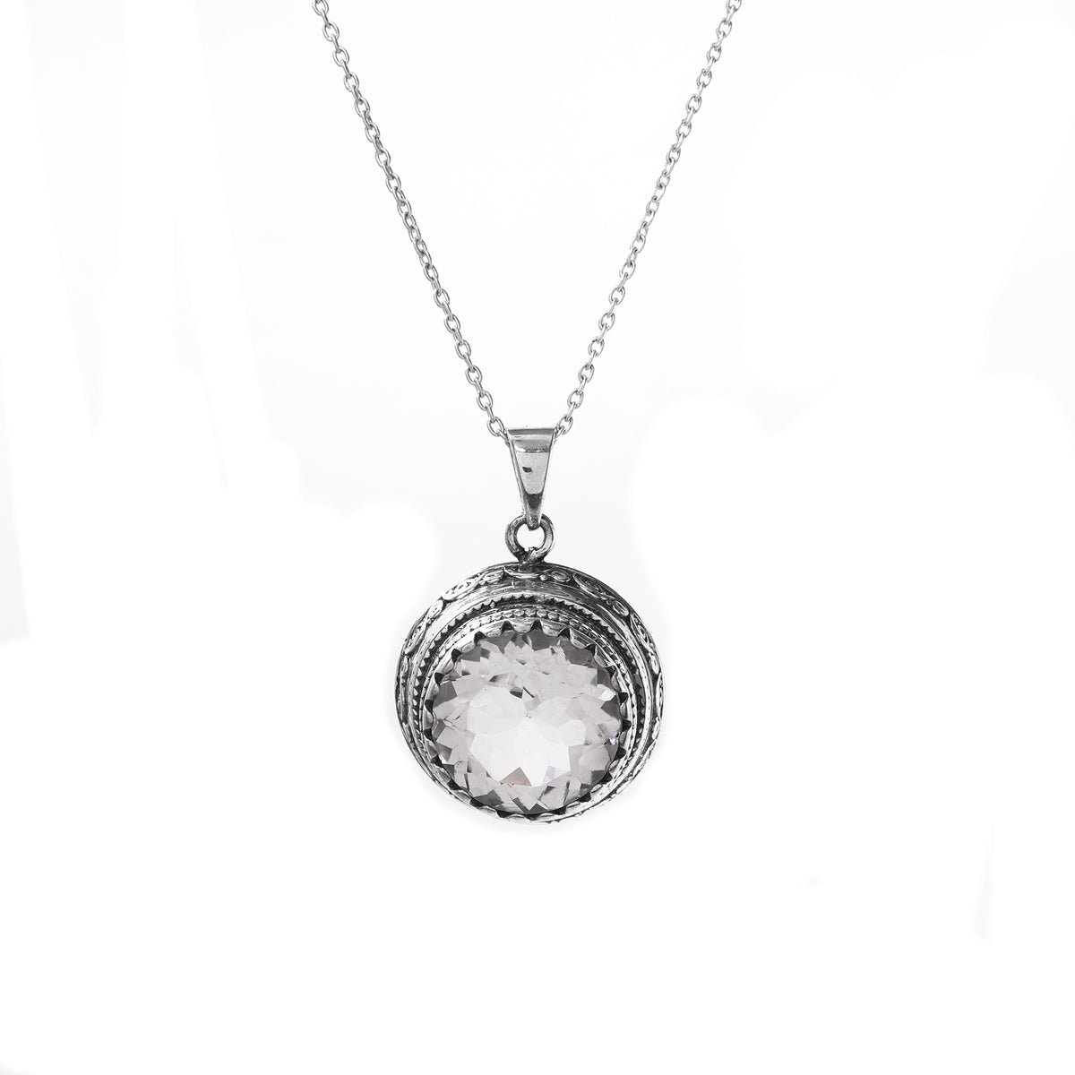 925 silver round quartz pendant necklace | for women | gift
