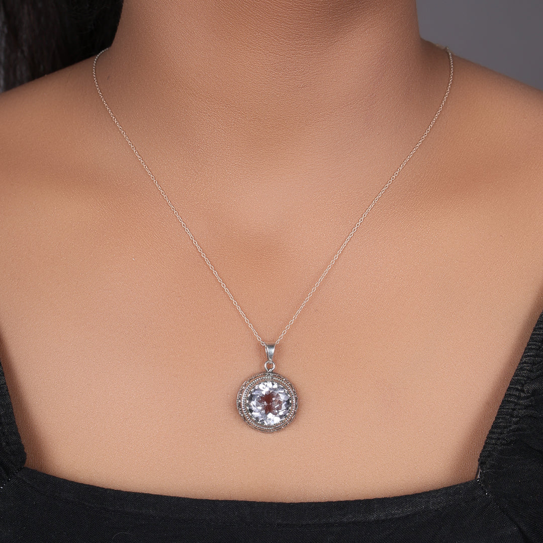 925 Silver Round Quartz Pendant Necklace | For Women | Gift