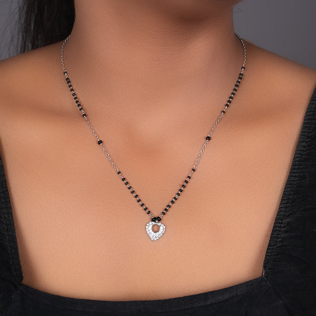 Silver Heart Pendant Mangalsutra Necklace for Women | Daily Wear