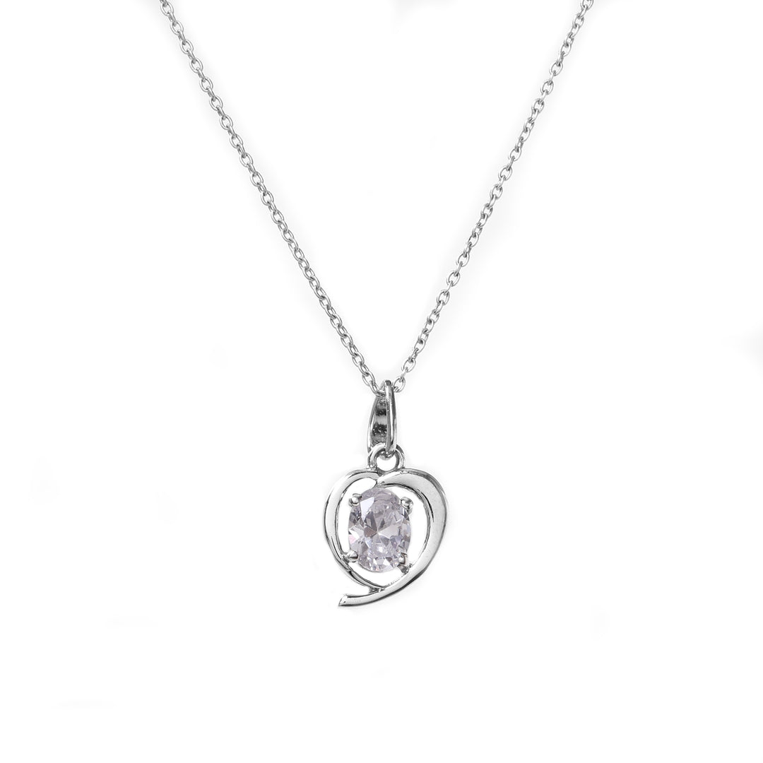 925 Silver Heart Pendant Necklace with White Stone | Women's Gift
