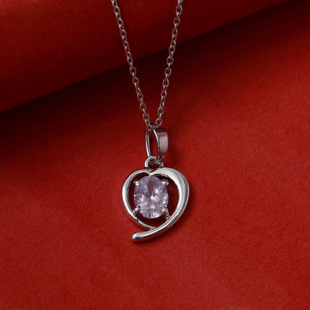 925 Silver Heart Pendant Necklace with White Stone | Women's Gift