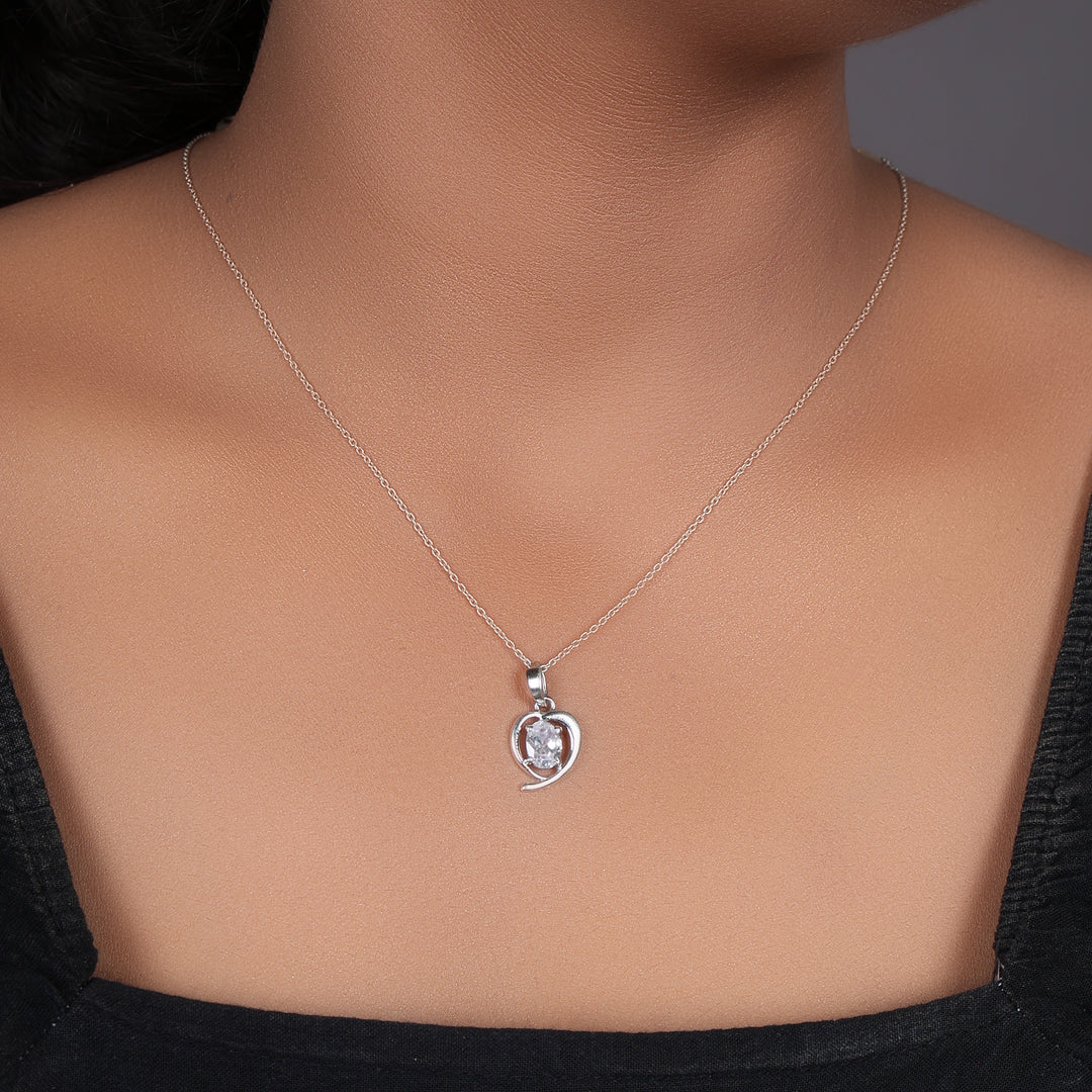 925 Silver Heart Pendant Necklace with White Stone | Women's Gift