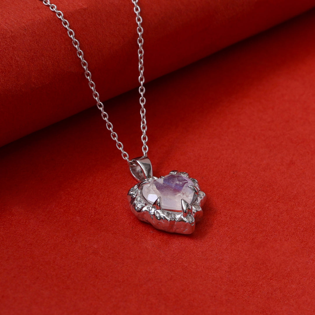 925 Silver Heart Moonstone Pendant Necklace for Women