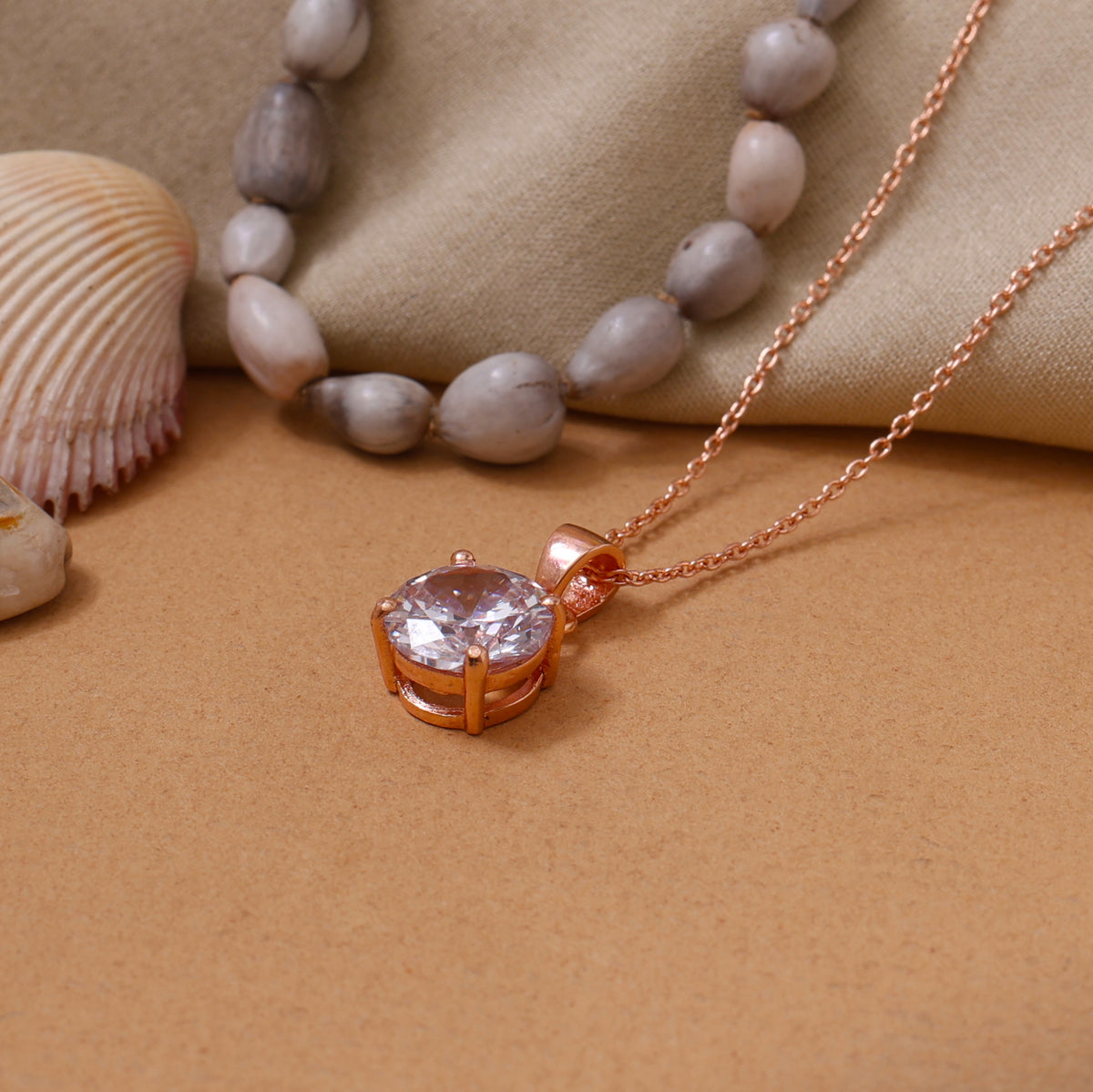 Rose gold round cut solitaire pendant necklace for women