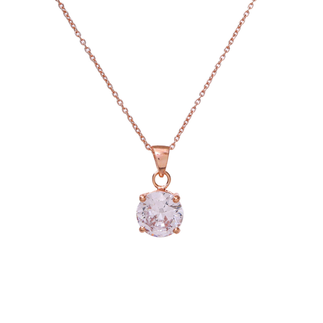 Rose gold plating Round Cut Solitaire Pendant Necklace for Women