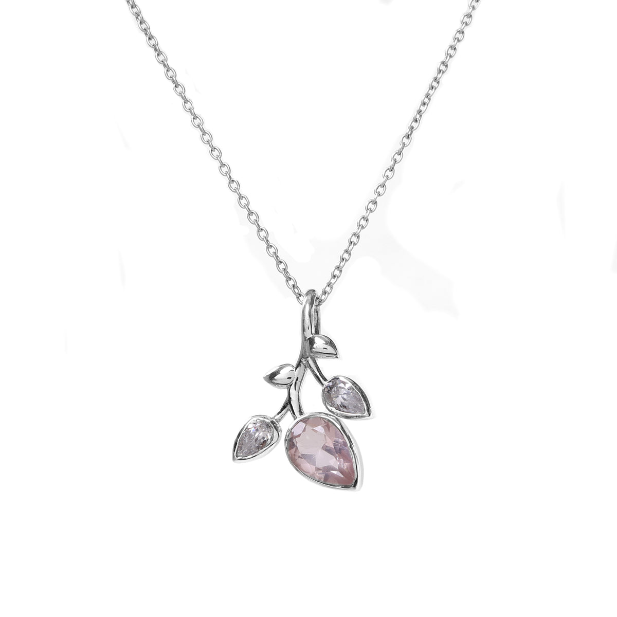 925 silver rose quartz leaf pendant necklace for women