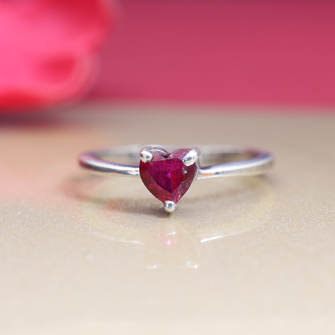Silver Heart-Cut Ruby Ring for Women | Gift Jewelry
