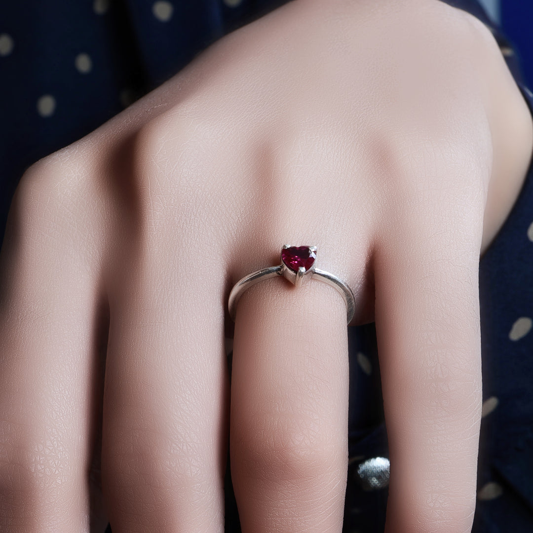 Silver Heart-Cut Ruby Ring for Women | Gift Jewelry