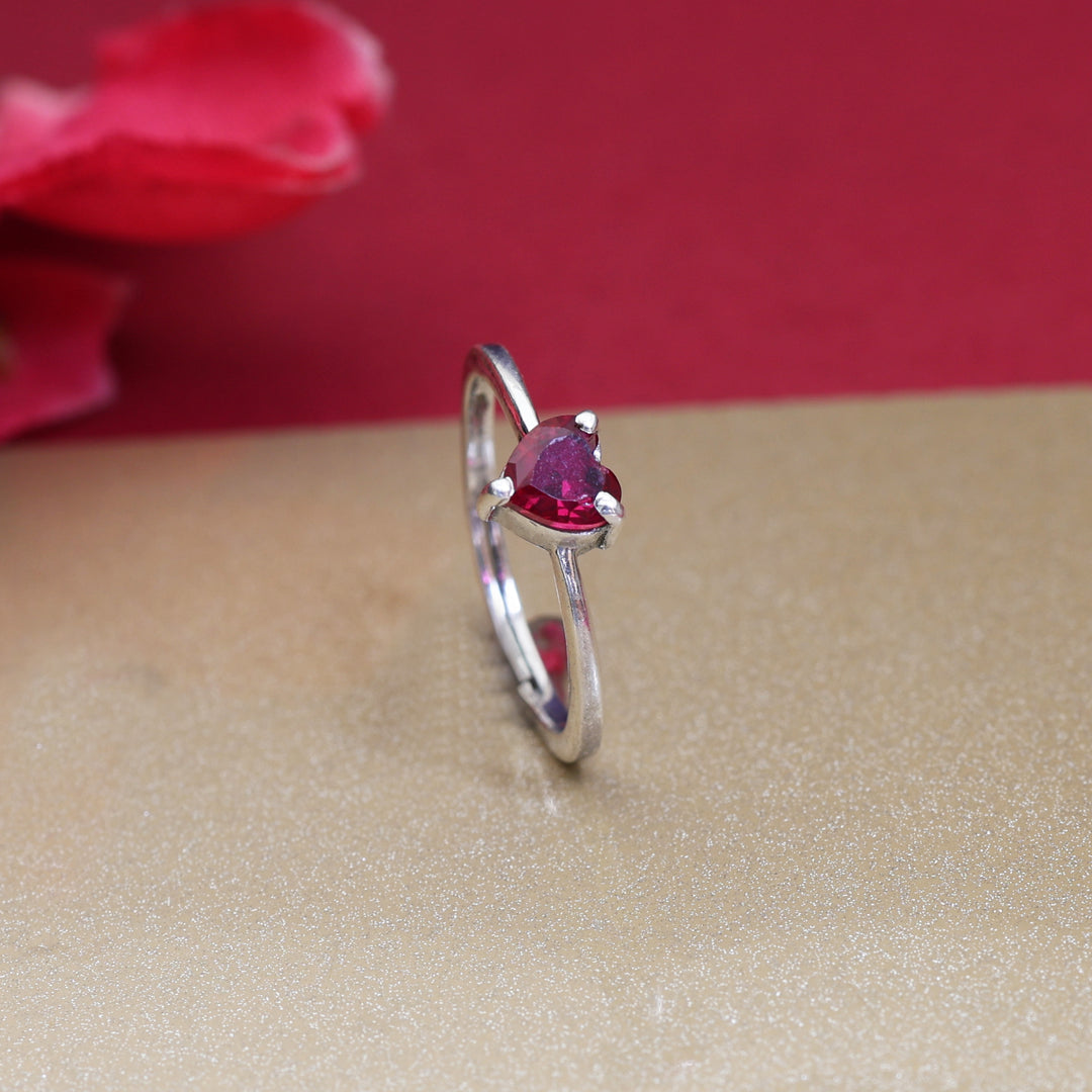 Silver Heart-Cut Ruby Ring for Women | Gift Jewelry