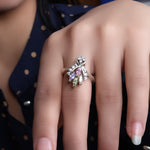 Load image into Gallery viewer, Silver Flower Ring with Gemstones | Women&#39;s Ring | Gift for Her
