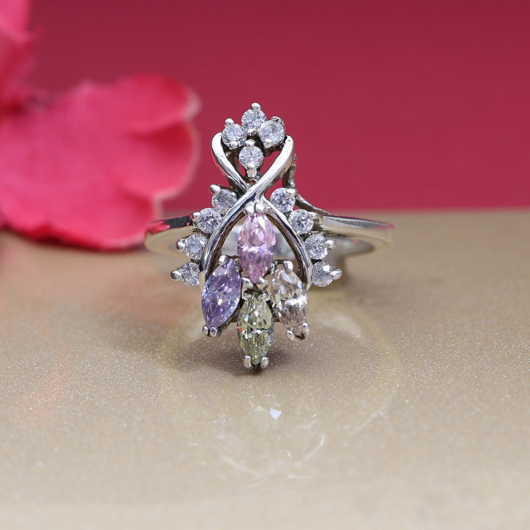 Silver Flower Ring with Gemstones | Women's Ring | Gift for Her