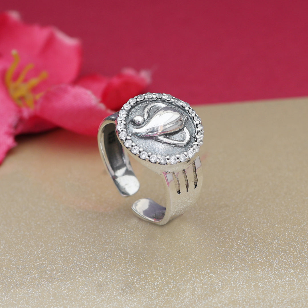 925 Silver Swan Ring with CZ Stones for Women | Adjustable Ring