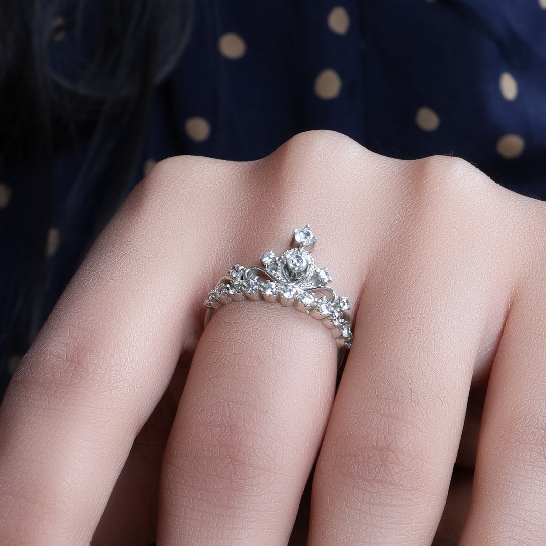 Silver Crown Ring with Cubic Zirconia | Women's Ring