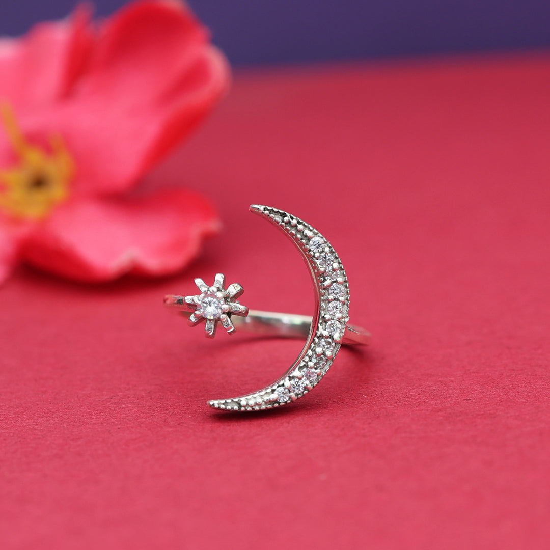 925 Silver Moon & Star Ring for Women | Dainty Jewelry